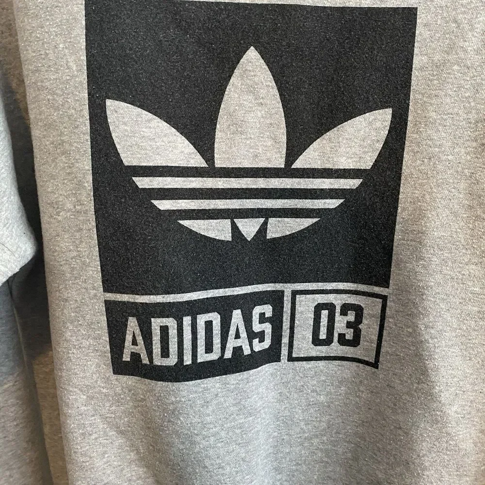 Vintage Adidas‎ Trefoil Pullover Grey Sweatshirt Drop Shoulders Side Zip Medium